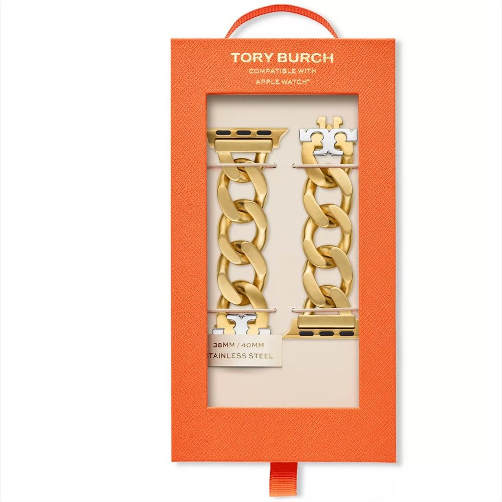 Tory Burch Metallic Curb Link Band For Apple Watch, Gold-tone/silver, 38…